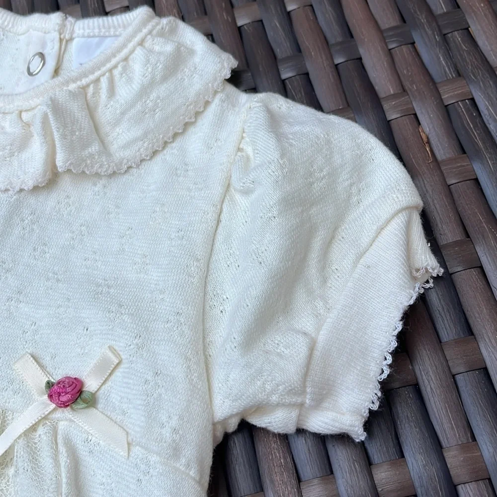 CARTER’S Vintage Infant Girls 6-9m Short Sleeve Dress Lace Cotton Roses Bows EUC